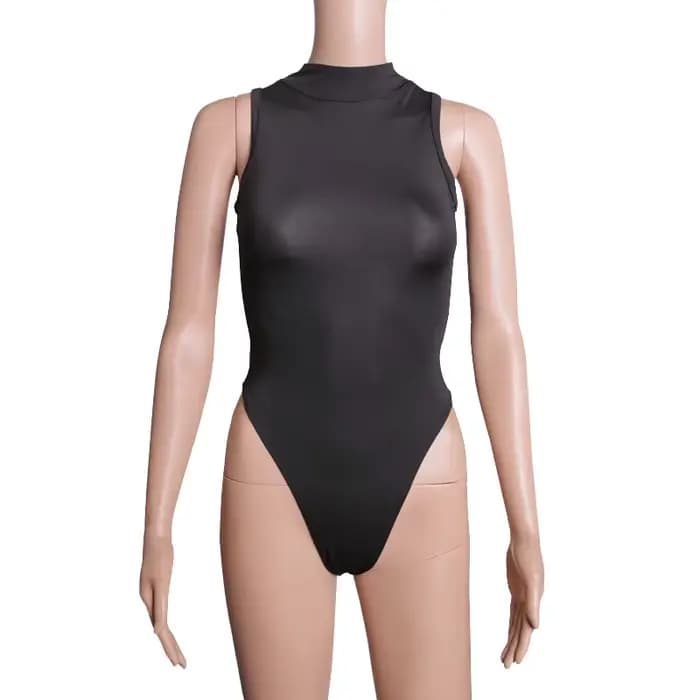 Maillot de bain pour femmes, petit col haut, bikini serré à l'entrejambe en T, Sukumizu à fente haute, corps saillant, natation