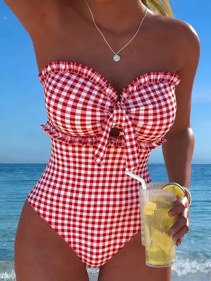 Maillot de bain une pièce sexy à rayures et volants 2026 pour femme