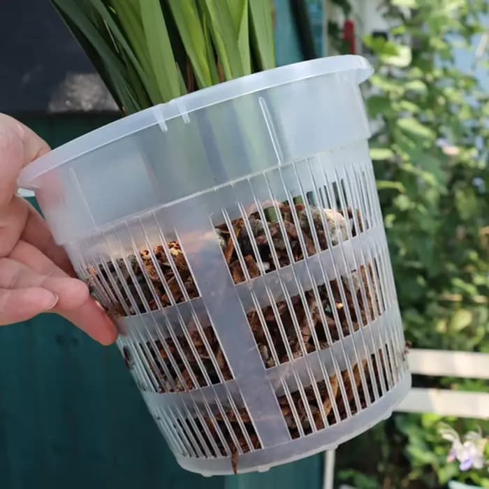 Pot d'orchidée avec soucoupes, 5 pièces, Pot en plastique transparent pour plantes à fleurs, Pot de repérage avec trous, Pot en maille, contrôle des racines, Pot de fleur d'orchidée