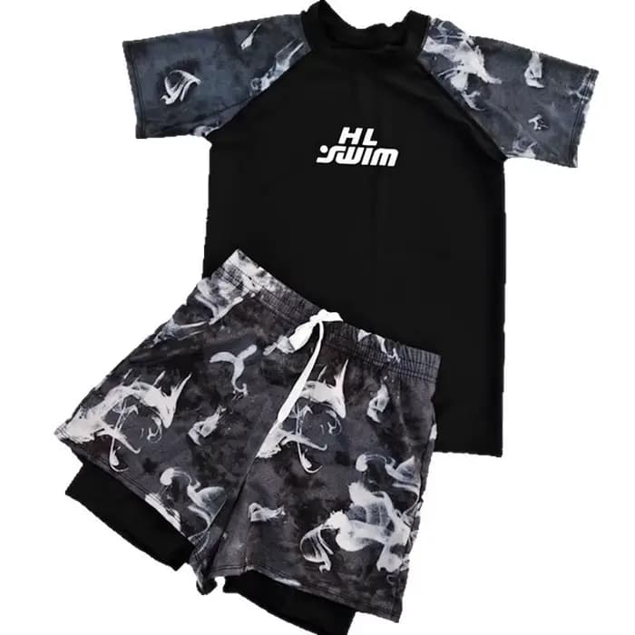 Ensemble de maillot de bain pour hommes, haut et bas à séchage rapide, maillot de bain deux pièces pour garçons, motif floral, tissu en polyester