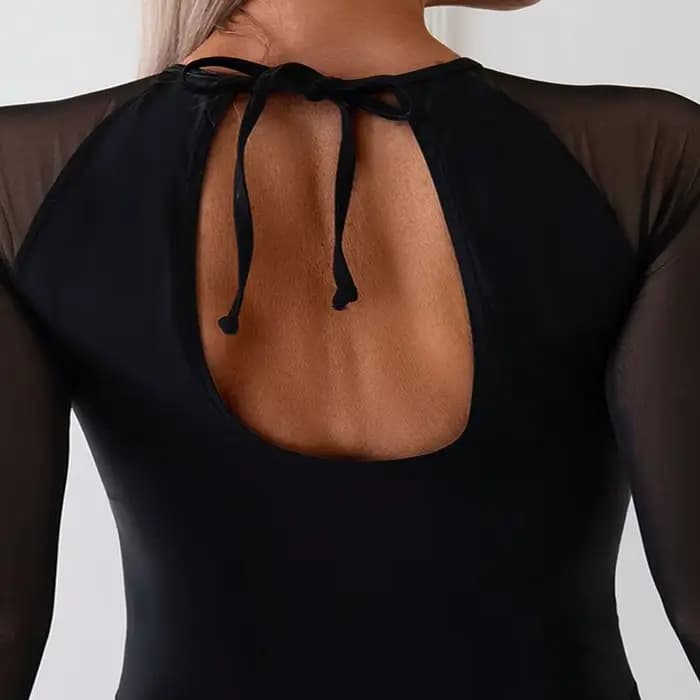 Maillot de bain une pièce en maille transparente épissé pour femmes