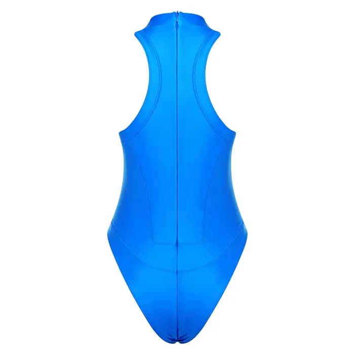 Maillot de bain une pièce brillant sans manches pour femme avec fermeture éclair au dos