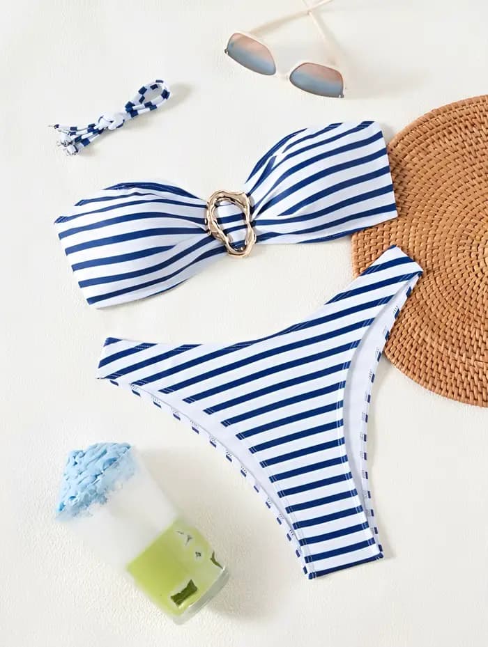 2026 Maillots de bain bandeau pour femme, rembourrés, rayés ou unis, sexy, tenues de plage