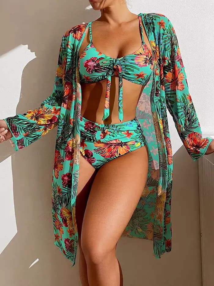 Ensemble de bikini rembourré à manches longues pour femmes avec maille