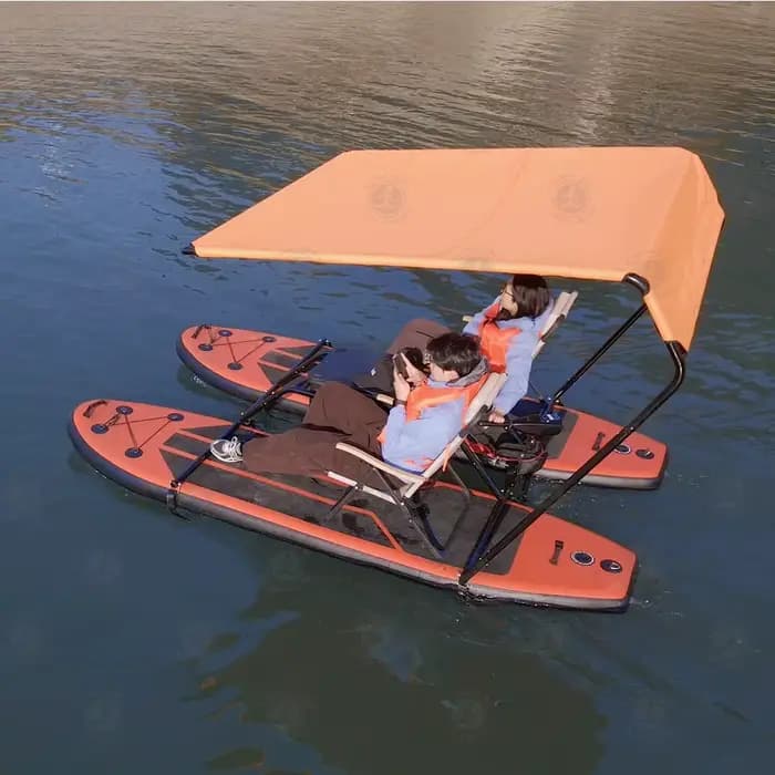 Bateau Catamaran Gonflable avec Deux Paddleboards et Moteur Hors-Bord pour Aventures Aquatiques