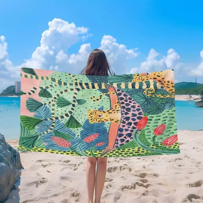 Serviette de plage à motif léopard Jungle Holiday, protection solaire et coupe-vent, adaptée à la piscine, au camping, à la voyage, couverture de voyage