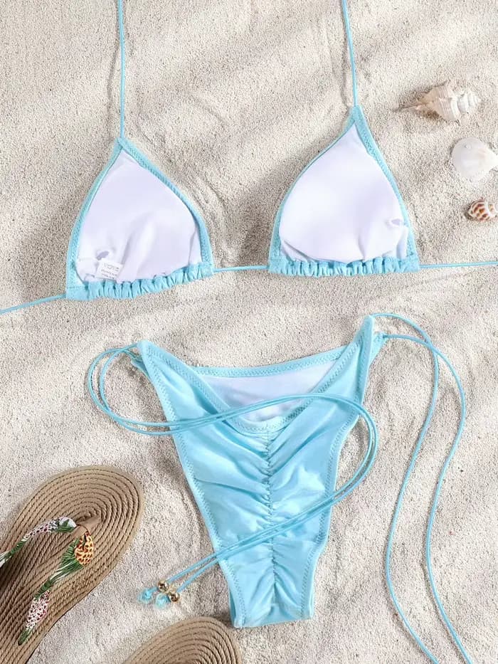 Maillot de bain triangle 2026 bleu clair, bikini string, maillot de bain bandage, maillot de bain dos nu, maillot de bain sexy, tenue de plage deux pièces