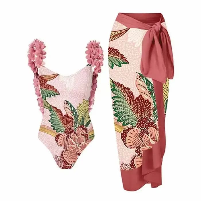 Maillot de bain une pièce imprimé bleu pour femme, bikini à la mode, couverture avec jupe, bandage serré, luxe, élégant, été, plage