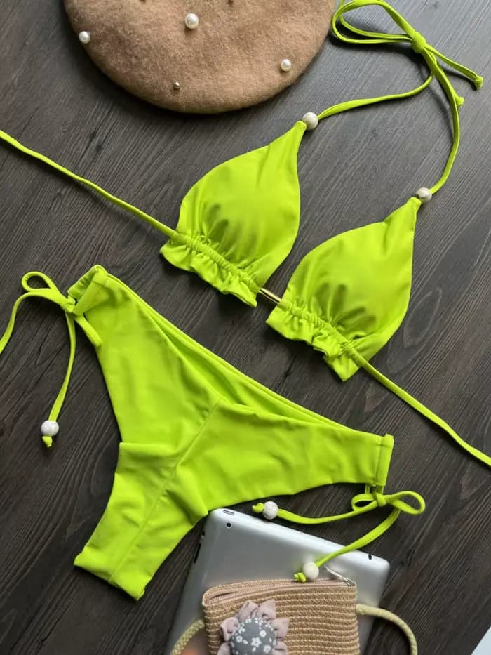 Été brésilien Bikini ensemble femmes Sexy haut bandeau string bas 2 pièces ensemble maillot de bain push-up à lacets maillot de bain maillots de bain