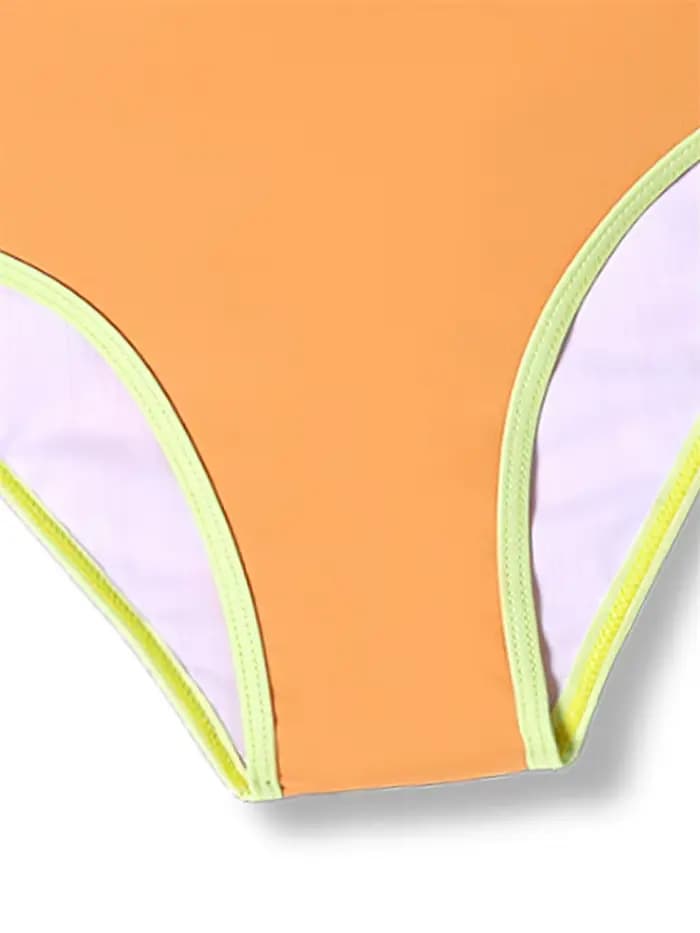 Maillot de bain bikini pour filles 2026, nouveau ensemble bikini imprimé jaune, maillot de bain pour enfants, manches longues, trois pièces, tenue de plage