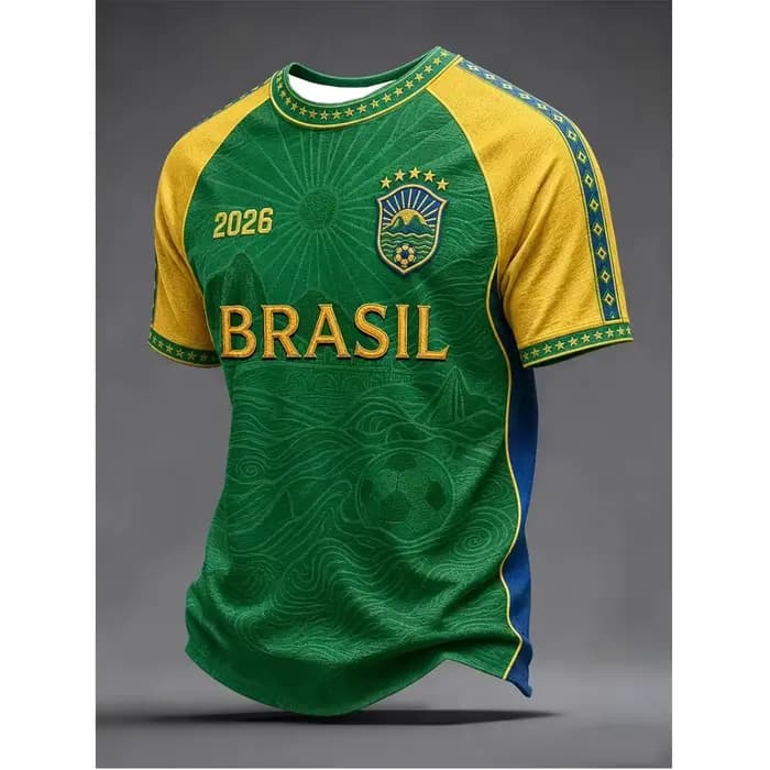 Maillot de football vintage 2026 à motif ethnique brésilien pour adultes et enfants – T-shirt athleisure respirant, séchage rapide, doux et élégant