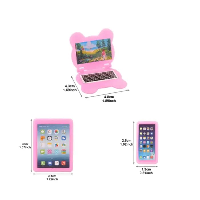 Lot de 3 mini-objets pour maison de poupée, accessoires mignons et kawaii pour poupées, ensemble d'ordinateurs, iPad et téléphones miniatures, articles de maison de poupée amusants et réalistes pour m