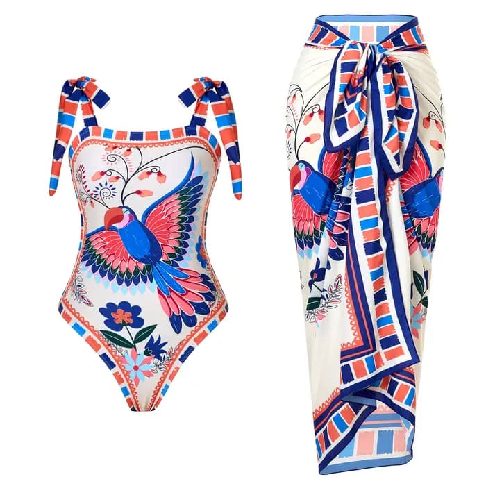 Maillot de bain une pièce imprimé pour femme 2026 avec jupe de plage – Tenue