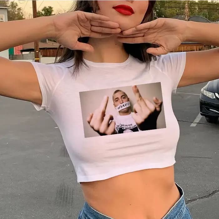 Eminem haut court femmes décontracté vintage kawaii harajuku kawaii t-shirt ulzzang esthétique
