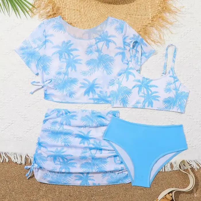 Maillot de bain bikini 4 pièces pour fille, maillot de bain sport imprimé avec short, ensemble de maillots de bain pour adolescente, maillot de bain de plage tendance