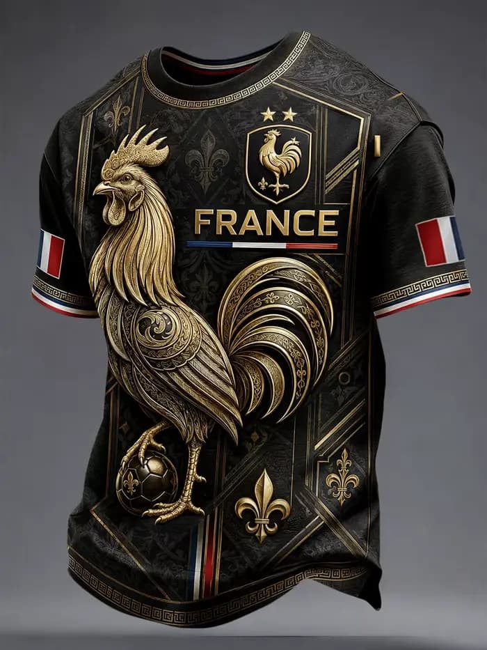 Maillot de football style français pour hommes et femmes, t-shirt à motif imprimé 3D, haut à manches courtes, séchage rapide, respirant, décontracté, pour l'extérieur, vêtements d'été