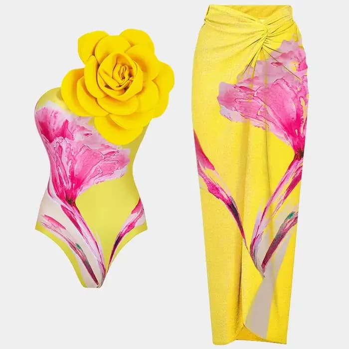 Maillot de bain une pièce pour femmes 2025, maillot de bain imprimé avec de grandes fleurs 3D, monokini sexy, maillot de bain pour filles, plage d'été