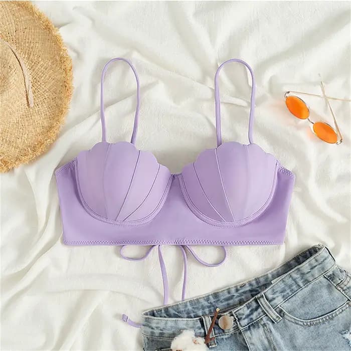 Haut de bikini push-up à bretelles pour femme, maillot de bain moulant, bretelles réglables, dos ouvert, lacets, croset, soutiens-gorge sexy monochromes