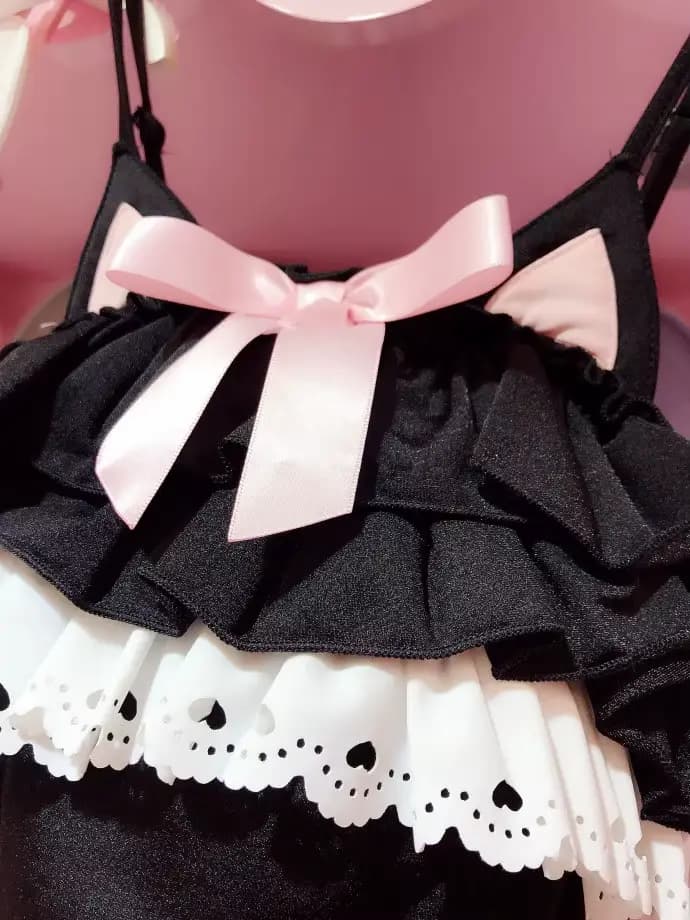Sukumizu-Maillot de bain pour femme, kawaii, anime japonais, chat noir et lapin en poudre, costume de cosplay, bain imbibé