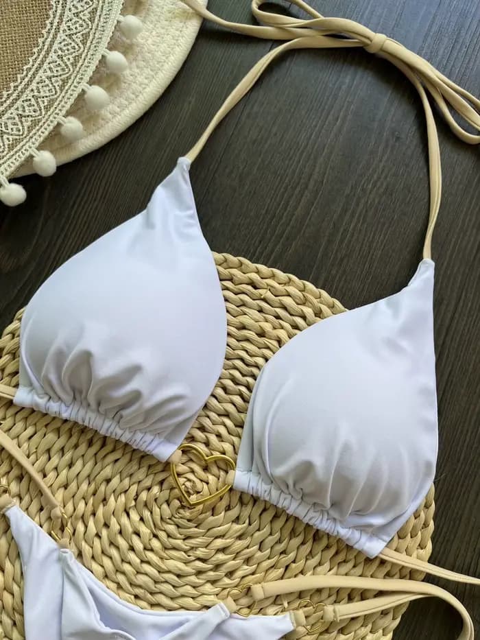 Femmes deux pièces maillot de bain Sexy Bikini blanc maillots de bain féminin Bikinis ensemble réglable maillots de bain femme licou Trikini livraison directe