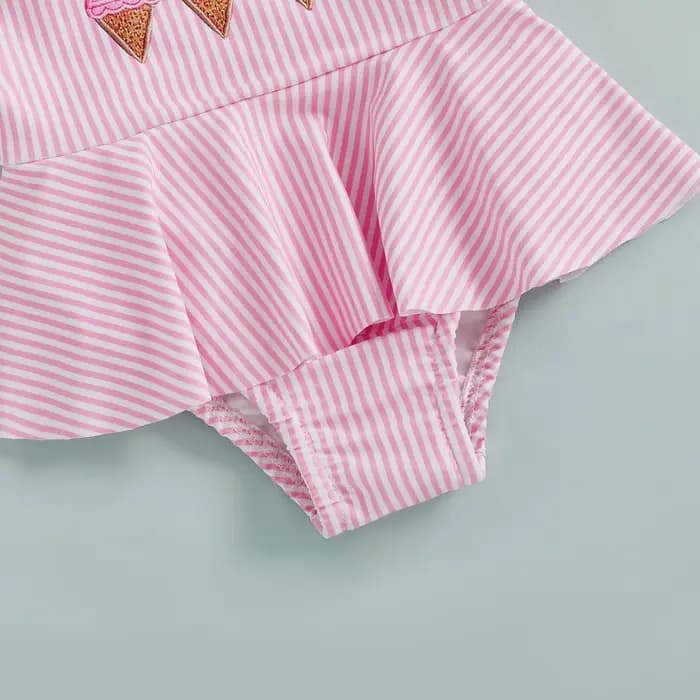 Citgeett été infantile bébé fille maillot de bain crème glacée broderie rayé à volants garniture cravate épaule maillots de bain vêtements