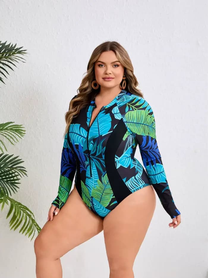 Maillot de bain grande taille pour femme, manches longues, fermeture éclair avant, protection anti-UV UPF 50+, nouvelle collection 2026, tenue de plage