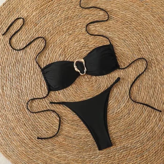 Ensemble de bikini string pour femmes, vêtements de plage tendance, maillot de bain triangle sexy, maillot de bain brésilien deux pièces, maillot de bain uni