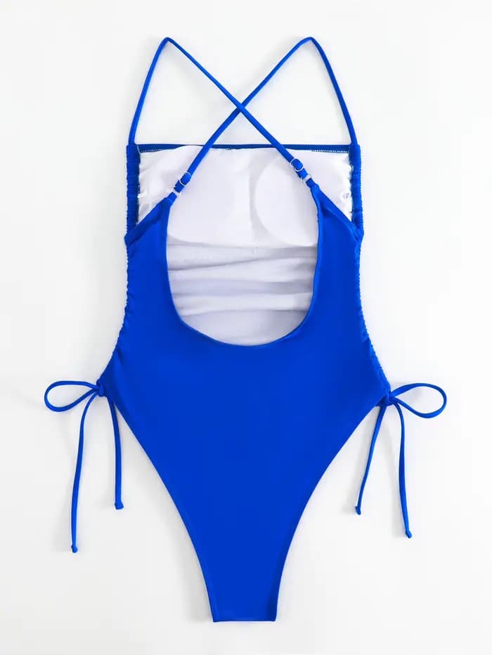 Femmes une pièce maillot de bain bleu Sexy Bikini solide Monokini féminin maillots de bain femme maillot de bain body livraison directe