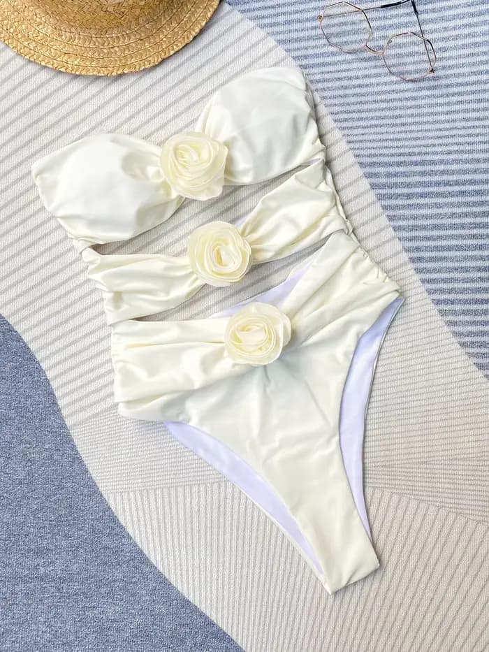 Maillot de bain une pièce blanc à lacets, imprimé floral, soutien-gorge push-up rembourré, monokini, vêtements de plage pour femmes, 2023