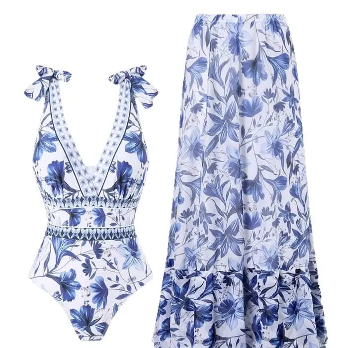 Maillot de bain bikini sexy avec jupe en mousseline