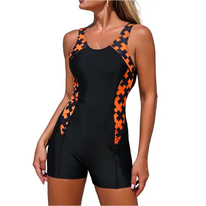 Maillot de bain une pièce imprimé patchwork, mode estivale, maillot de bain conservateur, pour la plage et la piscine, maillot de bain de compétition athlétique