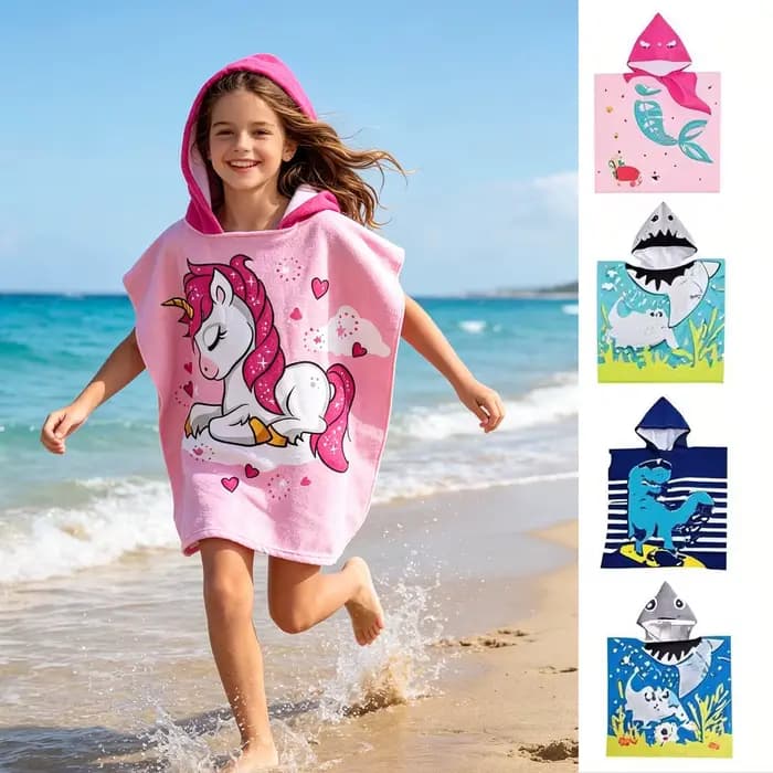 Serviette de bain à capuche pour enfants de 80-130 cm, poncho de plage pour enfants, peignoir pour enfants, poncho de surf à séchage rapide, robe en microfibre éponge