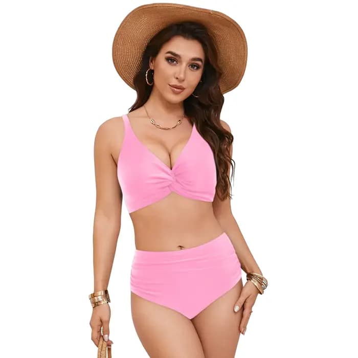 Ensembles de bikinis taille haute deux pièces, maillots de bain conservateurs à col en V pour l'été et la plage, couvrance intégrale