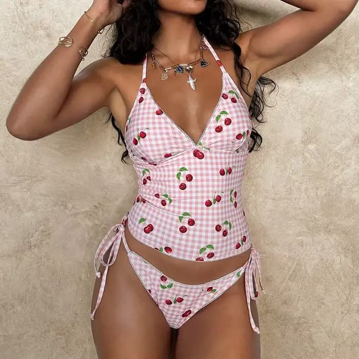Maillot de bain imprimé pour femme, bikini sexy à col halter et design à nouer, idéal pour la plage, les sports nautiques et les vacances d'été