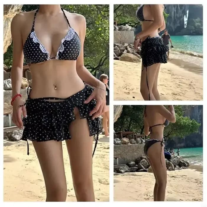 Maillot bain à pois pour femmes, Push Up, 3 pièces, fendu, avec jupe plage, ensemble costumes natation, 24BD