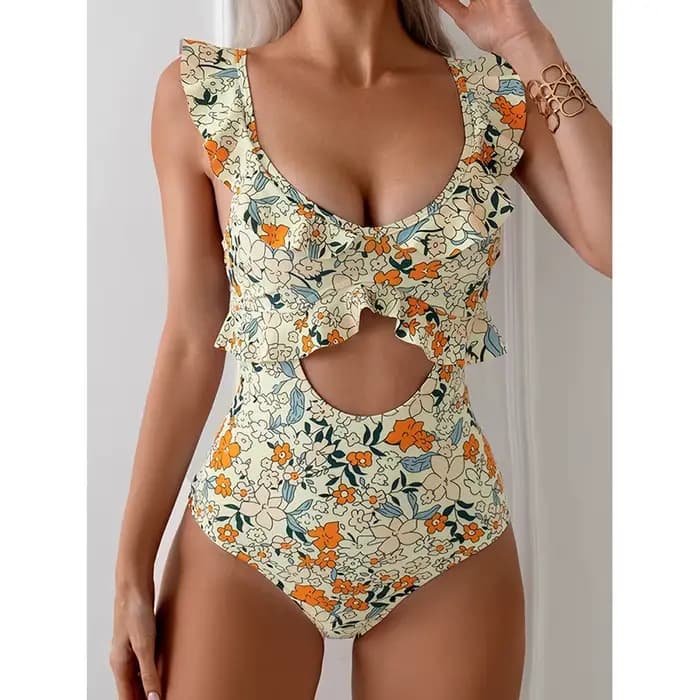Maillot de bain une pièce Sexy, Monokini, élégant, bord à volants, col rond, séchage rapide, pour femmes, nouvelle collection 2025