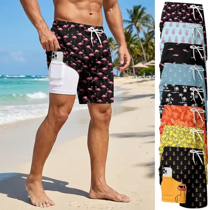 Maillot de bain 2 en 1 imprimé 3D pour hommes