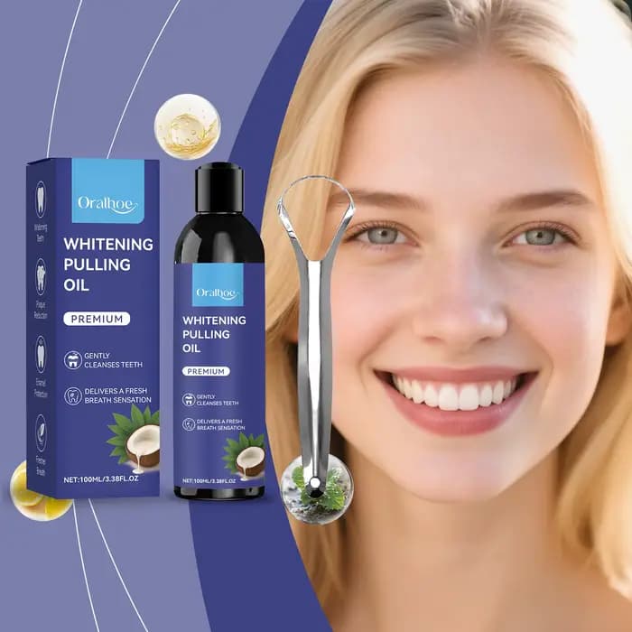 Bain de bouche à l'huile de coco et à la menthe poivrée pour un nettoyage en profondeur des dents et des gencives, haleine fraîche avec gratte-langue