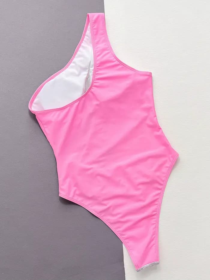Maillot de bain une pièce scintillant pour femme, monokini sexy évidé, bikini de luxe asymétrique, maillot de bain brillant