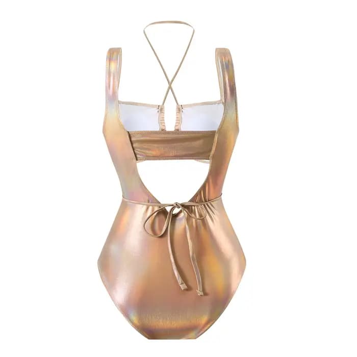 Maillot de bain une pièce sexy à paillettes métalliques, style halter, échancré, à nouer, pour femme, type bikini, body, tankini