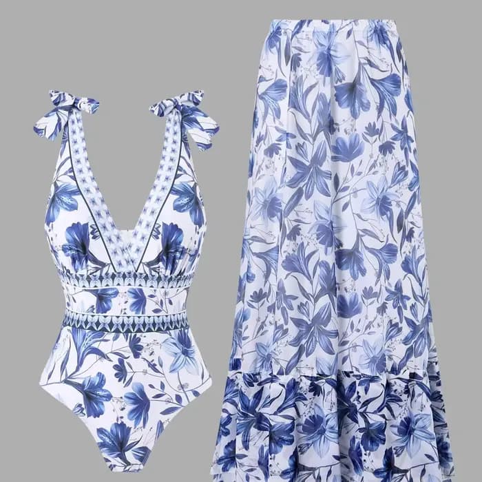 Maillot de bain bikini sexy avec jupe en mousseline