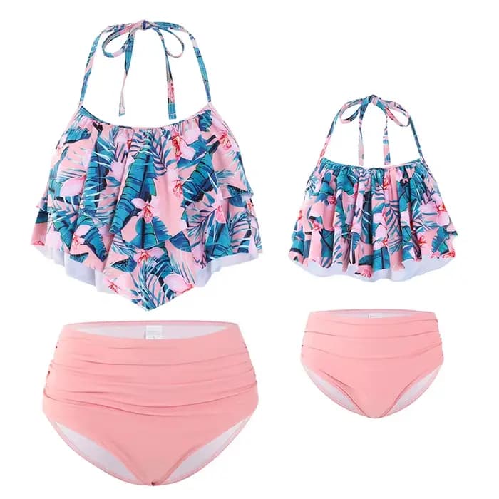 Maillots de bain à rayures assortis pour la famille, tenues à volants, maillots de bain mère et fille, vêtements de bikini maman et moi, robe de natation pour enfants