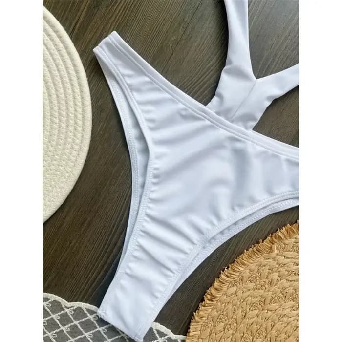 Sexy évider licou une pièce maillot de bain femmes perle métal boucle dos nu à lacets body Bikini 2025 nouveau maillot de bain bain