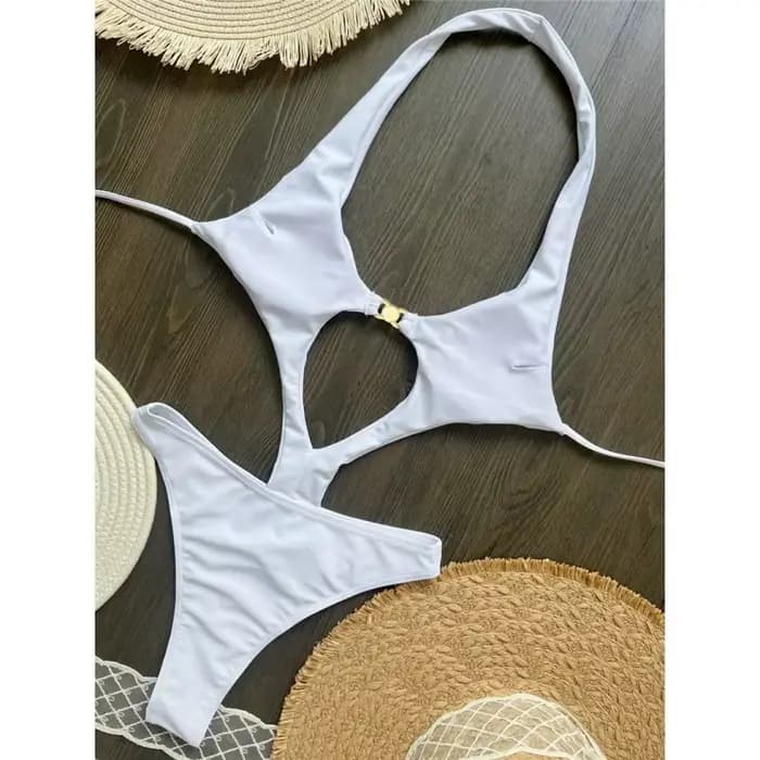 Sexy évider licou une pièce maillot de bain femmes perle métal boucle dos nu à lacets body Bikini 2025 nouveau maillot de bain bain