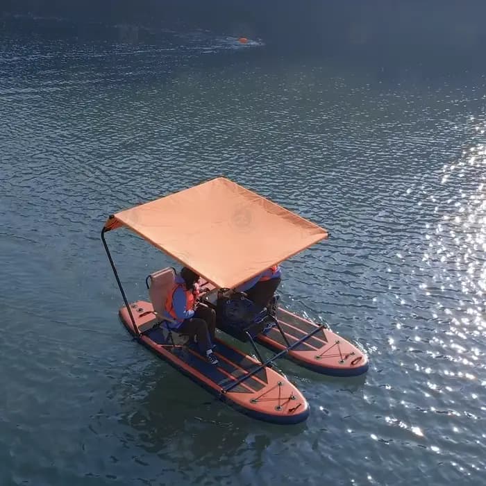 Bateau Catamaran Gonflable avec Deux Paddleboards et Moteur Hors-Bord pour Aventures Aquatiques