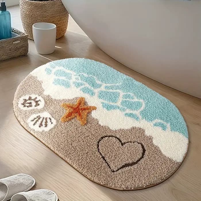 Tapis de salle de bain en Faux cachemire en peluche sur le thème océan
