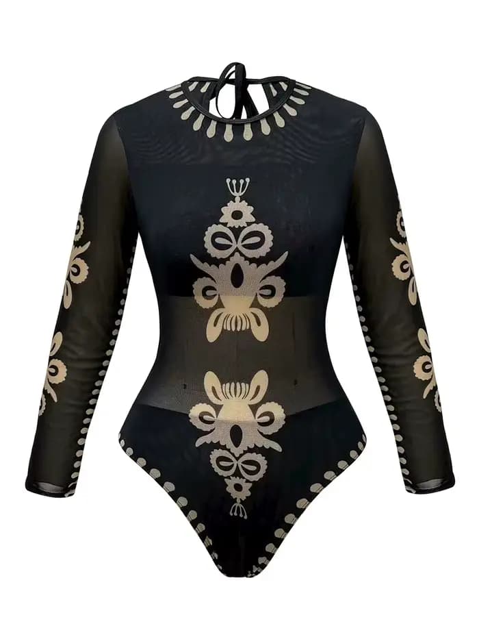 Maillot de bain sexy à manches longues transparent avec protection solaire