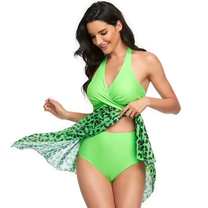 Maillot de bain d'été imprimé pour femme, deux pièces, avec soutien-gorge rembourré asymétrique, style robe de bain, short de plage et dos nu