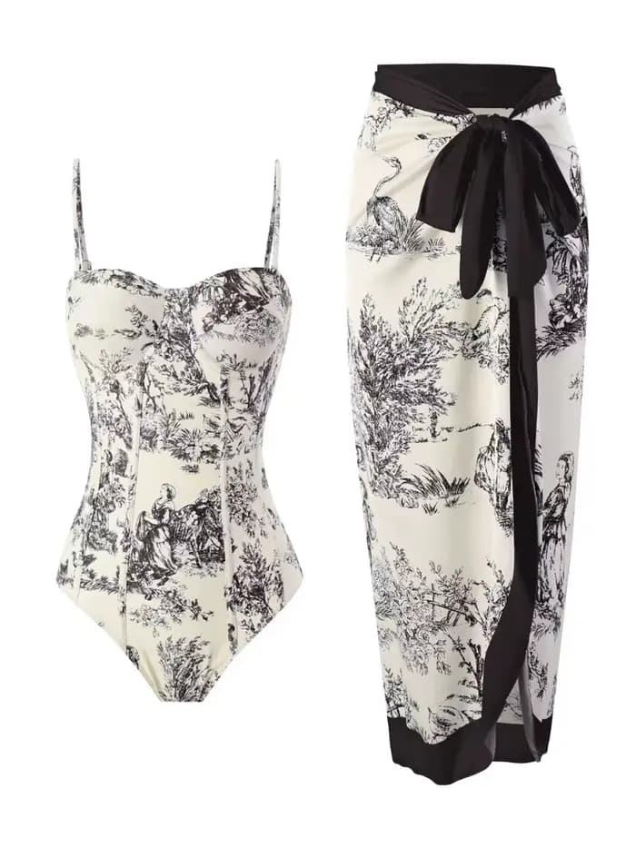 Strppy imprimé maillot de bain une pièce avec robe de plage 2026 femmes Sexy Push Up maillots