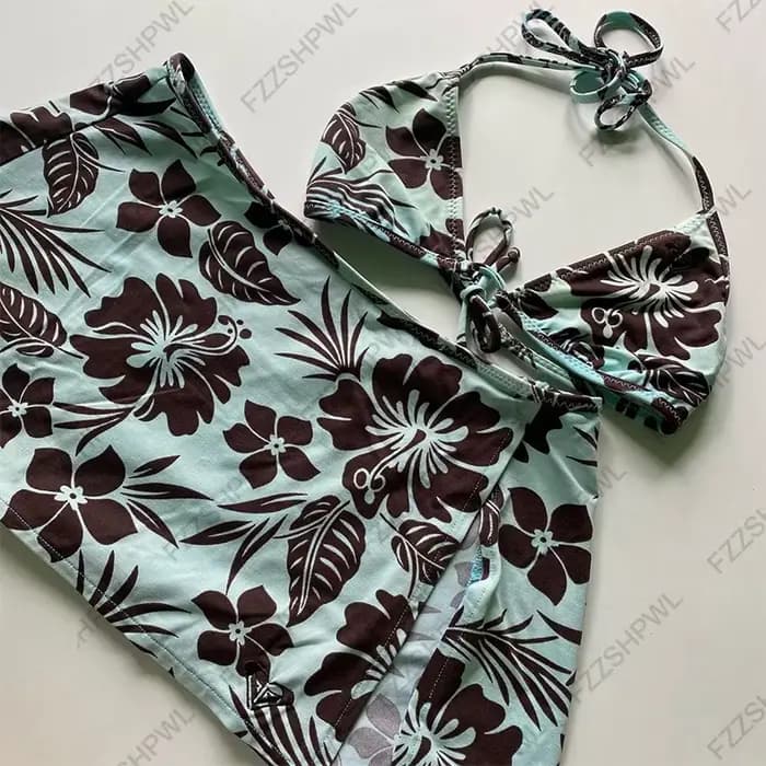 Maillot de bain 2 pièces à carreaux bleus avec nœud décoratif